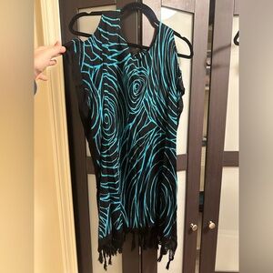 Black and Blue Patterned cold shoulder swimsuit coverup
